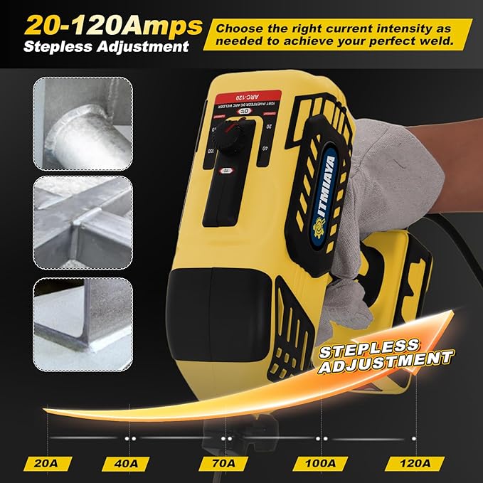 Handheld Welder 110V ARC Portable Stick Welding Machine IGBT Inverter 20-120Amps Stepless Current 1/16"-1/8" Electrodes Home Repair DIY Work for Beginner (Yellow)