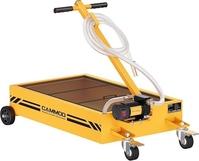 15 Gal Electric Oil Drain Pan, 110V High-Flow Pump, 9.8 FT Hose, 200 W Motor, 2 Locking Swivel Casters and 2 Directional Wheels Stable, Folding Handle, Heavy-Duty for Trucks, RVs, SUVs, Yellow