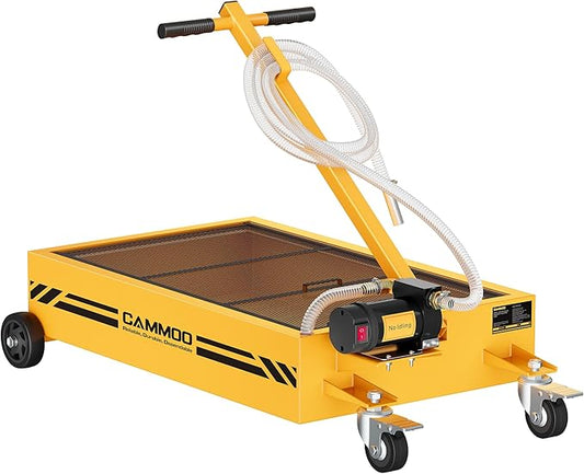 15 Gal Electric Oil Drain Pan, 110V High-Flow Pump, 9.8 FT Hose, 200 W Motor, 2 Locking Swivel Casters and 2 Directional Wheels Stable, Folding Handle, Heavy-Duty for Trucks, RVs, SUVs, Yellow