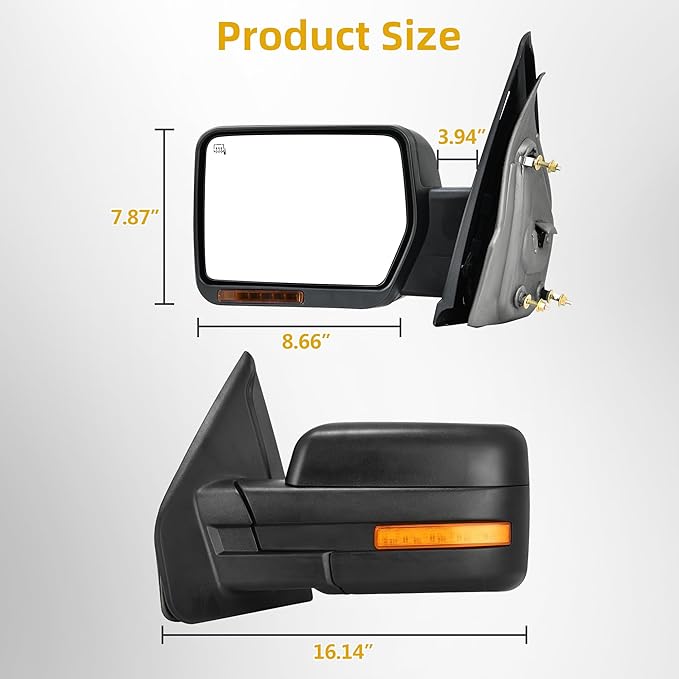 DWVO Towing Mirror Compatible with 2004-2014 Ford F150 Manual Folding Power Control Heated Rear LED Turn Signal Puddle Light Side Mirror Black