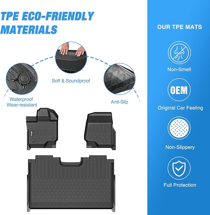 Nilight TPE Floor Mats for Ford F-150 F150 Lightning SuperCrew Cab Bucket Seats 2015 2016 2017 2018 2019 2020 2021 2022 2023 2024 2025 All Weather Custom Fit Heavy Duty Floor Liners