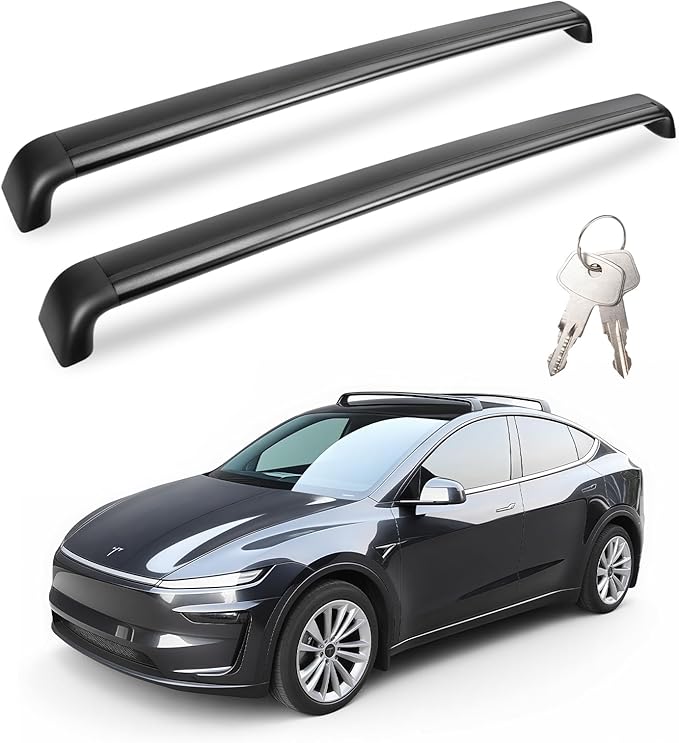 2PCS Cross Bar Roof Racks Compatible with 2021-2025 Tesla Model Y Juniper, 176LB Load Capacity, Lockable Luggage Cargo Rails Carrier Accessories Fits Bikes Kayaks Ski Tent Roof Box