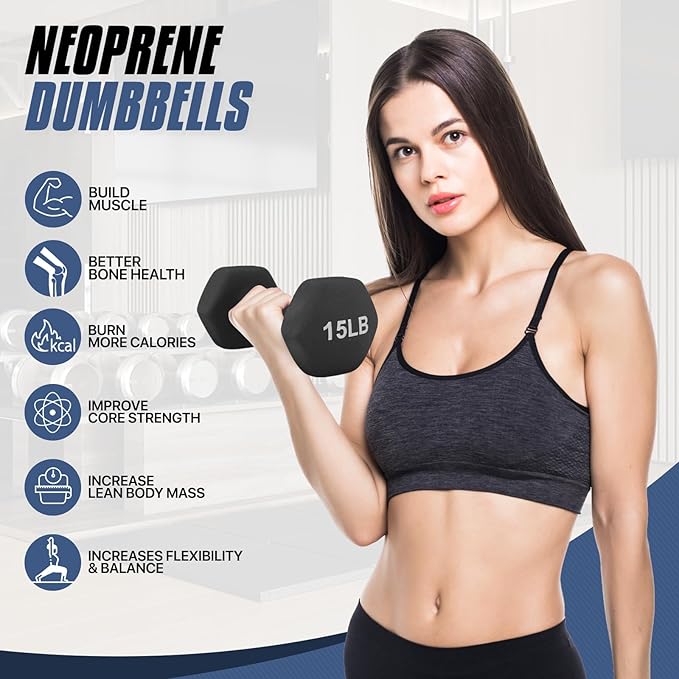 MADOG Dumbbell Set, Anti-Slip Neoprene Coated Hexagon Hand Weights for Home Gym Equipment Workouts Strength Training