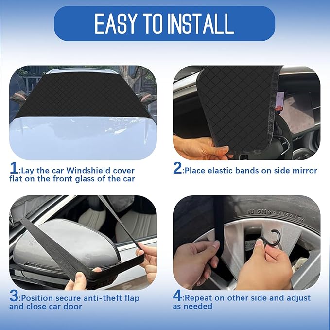 KALINCO Windshield Cover for Ice and Snow, 600D Oxford Fabric Car Windshield Snow Cover, Anti-Frost Waterproof Winter Windshield Covers, Fits Most Cars SUVs Trucks Sedans