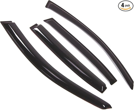 TuningPros Outside Mount Window Vent Visors Rain Guards Compatible with BMW 323i 328xi 330Ci 330i 2006-11 | Side Window Wind Deflectors Rain Shields | Smoke Tinted, 4 Pcs Set, DGWV-483