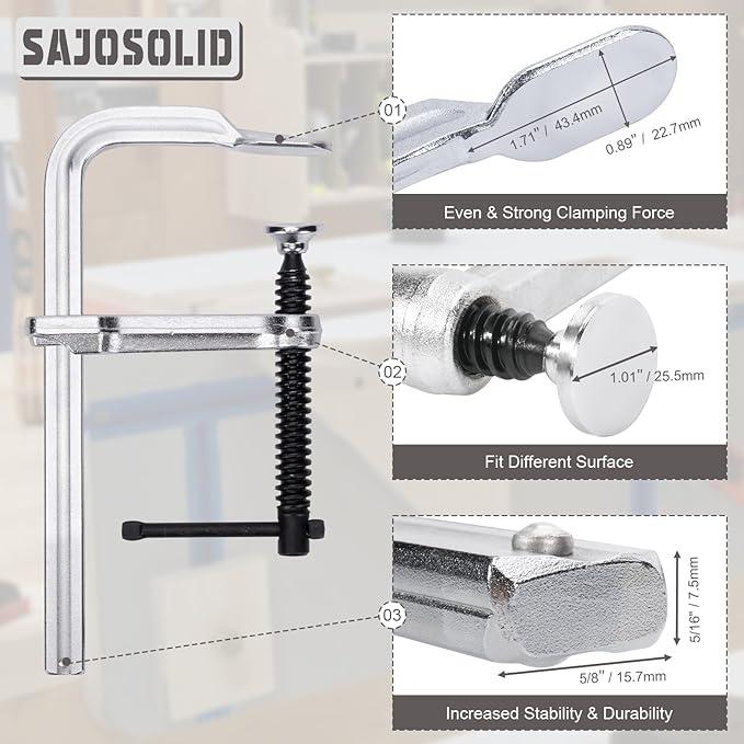 2 Pcs Welding Clamps Heavy Duty Jaw Openings up to 6" (160 mm) for Welding, Woodworking, Metalworking, Heavy Duty Steel F Clamp 3" (80 mm) Throat Depth, 440 Lbs Clamping Force