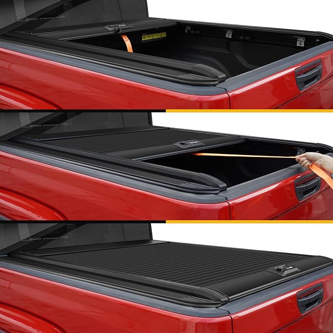 ONINE Pull-Lock-Go Retractable Hard Tonneau Cover Custom fit 2015-2026 Ford F150 5.5ft Bed (66"), Aluminum Matte Black, Compatible for Crossbar and Cargo Racks.