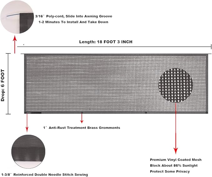 Tentproinc RV Awning Sunshade Screen 6' X 18' 3''(Fit for 19' Awning)- Mesh Sun Shade for RV Awning Screenshade Motorhome Camping Trailer Awning Sunscreen Block UV Glare-3 Year Warranty (Brown)