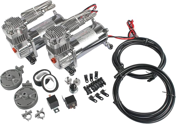 12V 444C 200 PSI Dual Value Pack Chrome Air Compressor for Auto/Motorcycle