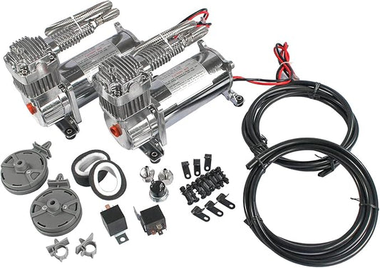 12V 444C 200 PSI Dual Value Pack Chrome Air Compressor for Auto/Motorcycle