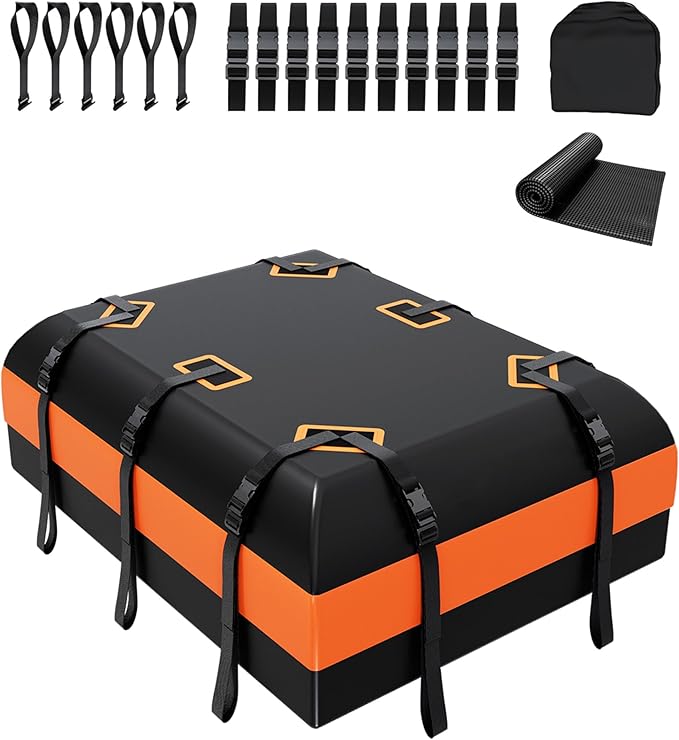 DEEAGLE Rooftop Cargo Carrier 21 Cubic Feet – Car Roof Cargo Bag for Vehicles Without Roof Rack – Waterproof Soft Car Top Carrier with Non-Slip Mat, 4 Door Hooks & 10 Reinforced Straps