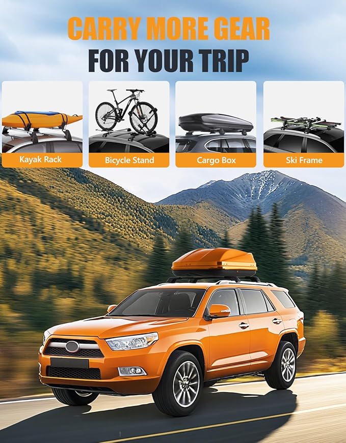 KINGGERI 330lbs All Aluminum Roof Rack Cross Bars Compatible with Toyota 4Runner 2010-2024 (with Raised Side Rails), Lockable Heavy Duty Anti-Theft roof Rack Crossbar Luggage Rack Kayak Accessories