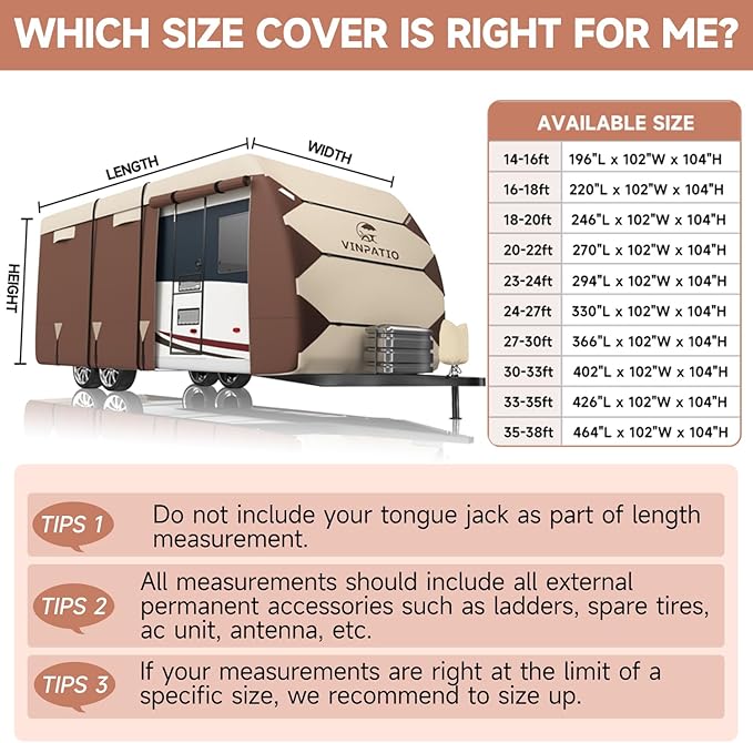 VINPATIO RV Cover, Travel Trailer Cover Fits for 30'-33', Waterproof Camper Cover for Toy Hauler with Tongue Jack Cover, Gutter Covers