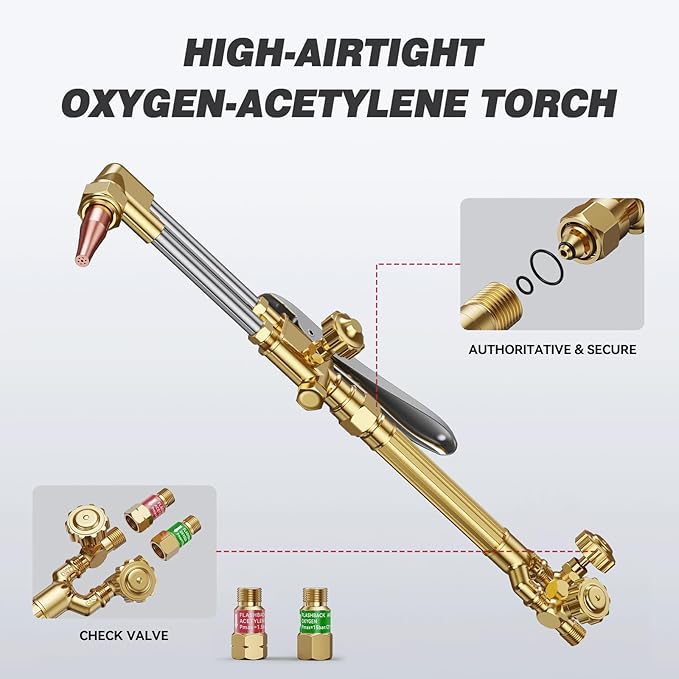 ARCCAPTAIN Oxy Acetylene Torch Kit with Check Valves, Medium Duty Gas Welding Cutting Torch Kit with Hose, Regulator Gauges, Cutting Tip, 3 Welding Tips and Storage Case