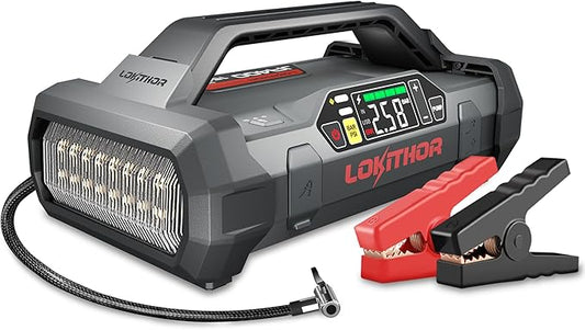 LOKITHOR JA400 1750A 12V Jump Starter with Air Compressor, 60W Two-Way Fast Charing, Lithium Car Battery Starter with 150PSI Digital Tire Inflator, Booster Pack for 7.5L Gas or 5.5L Diesel Engines
