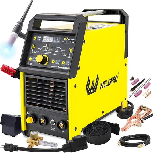 Weldpro TIG Welder AC/DC 200A with Pulse, Aluminum TIG Welder 110V/220V with CK17 TIG Torch AC TIG/DC TIG/AC PULSE TIG/DC PULSE TIG/Stick 5 in 1 MultiProcess Welding Machine with Foot Pedal