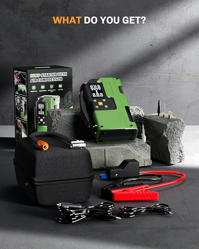 WELLLUCK Jump Starter with Air Compressor, 6000A Car Battery Jump Starter Portable (All Gas/10L Diesel) with 150PSI Auto-Shutoff Tire Inflator, 12V Charger Booster, LED Light