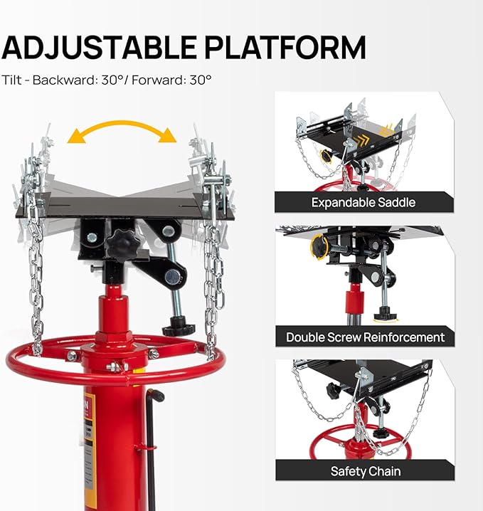 TUFFIOM Transmission Jack, 1660 lbs 3/4-Ton Hydraulic 2-Stage High Lift Vertical Telescoping Floor Jack Stand, 34" to 68" Lifting Range, w/Pedal, 360° Swivel Wheels, Garage/Shop Lift Hoist, Red