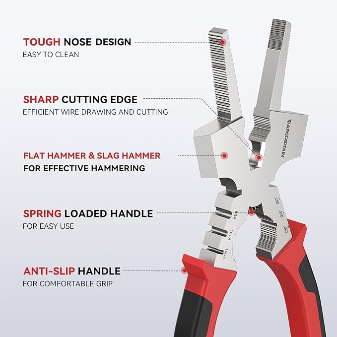 ARCCAPTAIN Measurable 8" Weliding Pliers with Rentention Chain, All-In-One MIG Pliers with Anti-Rust and High-Carbon Steel, Great for Professional Welding