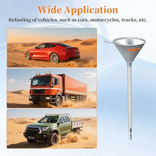 14.84" Steel Bendable Spout Funnel with Filter for All Automotive Oils, Metal Flexible Long Funnels for Automotive Use for Transmission Fluid, Diesel Fuel, and Other Liquids, with Gloves