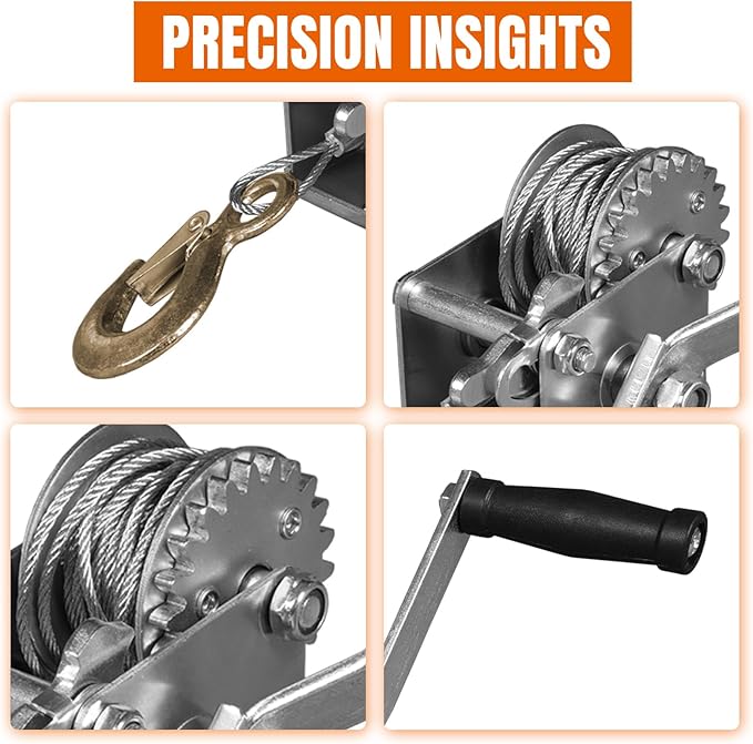 Hand Winch, 600 lbs Pulling Capacity, Boat Trailer Winch Heavy Duty Rope Crank with 23 FT Steel Cable, Manual Operated Hand Crank Winch for Trailer, Boat or ATV Towing