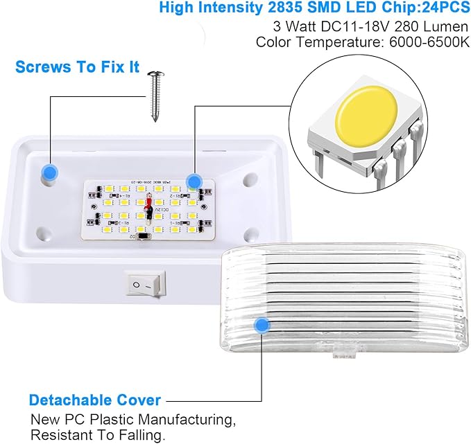 BlueFire Super Bright LED RV Porch Light RV Exterior Lights Porch Utility Light 12V Replacment Light with ON/OFF Switch, Clear and Amber Removable Lens for RV, Trailer, Camper (1 Pack)