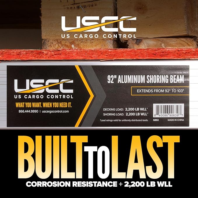 US Cargo Control E Track Load Bar 92"-103", 2,200 LBS Working Load Limit, Adjustable Aluminum Load Bars for Semi Trailers & Box Trucks, Shoring Beam or Decking Beam with Thumb Release