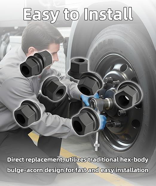 10PCS M22x1.5 Two-Piece Sleeve Flanged Wheel Nuts, 6mm Short Sleeve Nuts, 33mm Hex Black for Heavy Duty Truck Semi Truck Fit Steel Dual Wheels with Hub Piloted Seat & 26mm Bolt Hole Size