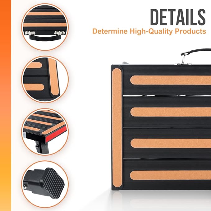 Safety RV Steps, Yagud Height Adjustable Folding Platform Step with 17" X 12" Anti-Slip Surface, Rubber Feet, Handle, Reflective Strips, and T Level, Aluminum RV Step Stool Supports Up to 1000lbs