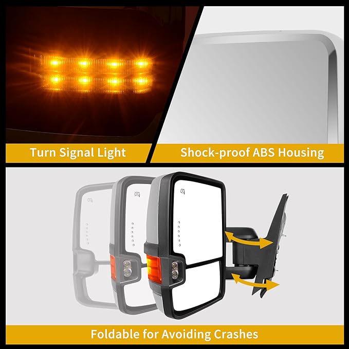 DWVO Towing Mirrors Compatible with 03-06 Silverado GMC Tahoe Sierra Suburban Avalanche, 03-06 Yukon XL Denali Escalade, LED Arrow Turn Signal Chrome Heated Adjustable Power