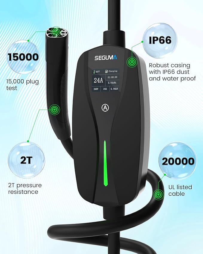 Level 2 Tesla Charger-24Amp 240V, NEMA 14-30 Plug, 25FT Extension Cable, Adjustable Current (10-24A)-Portable Home Mobile EV Charger for Model Y/X/3/S/Cybertruck, Fit 4-Prong Dryer Outlet