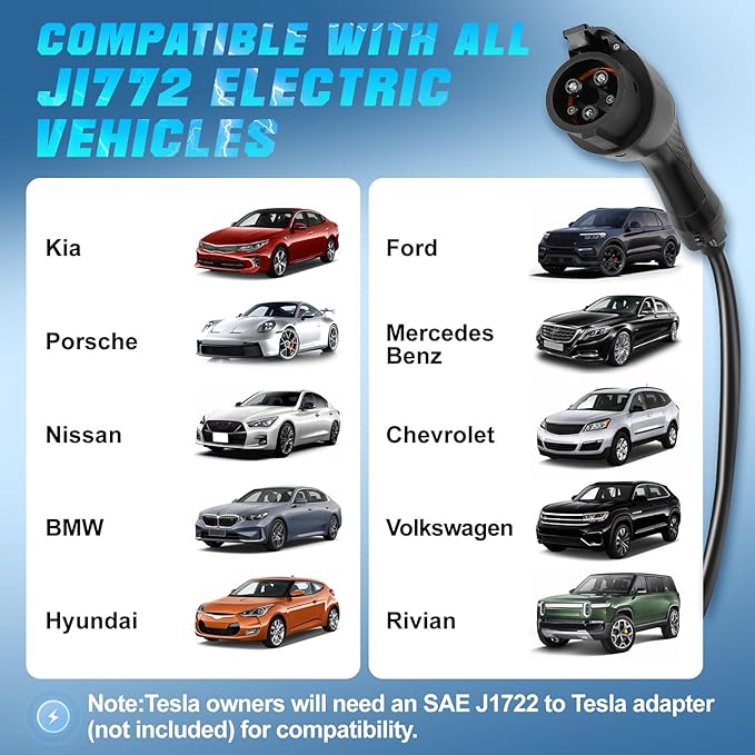 Portable EV Charger Level 2, 32Amp 240V, Electric Vehicle Charger with 16.5FT Cable, NEMA 14-50 Plug, Compatible with SAE J1772 EVs, Scheduled Charging, Adjustable Current