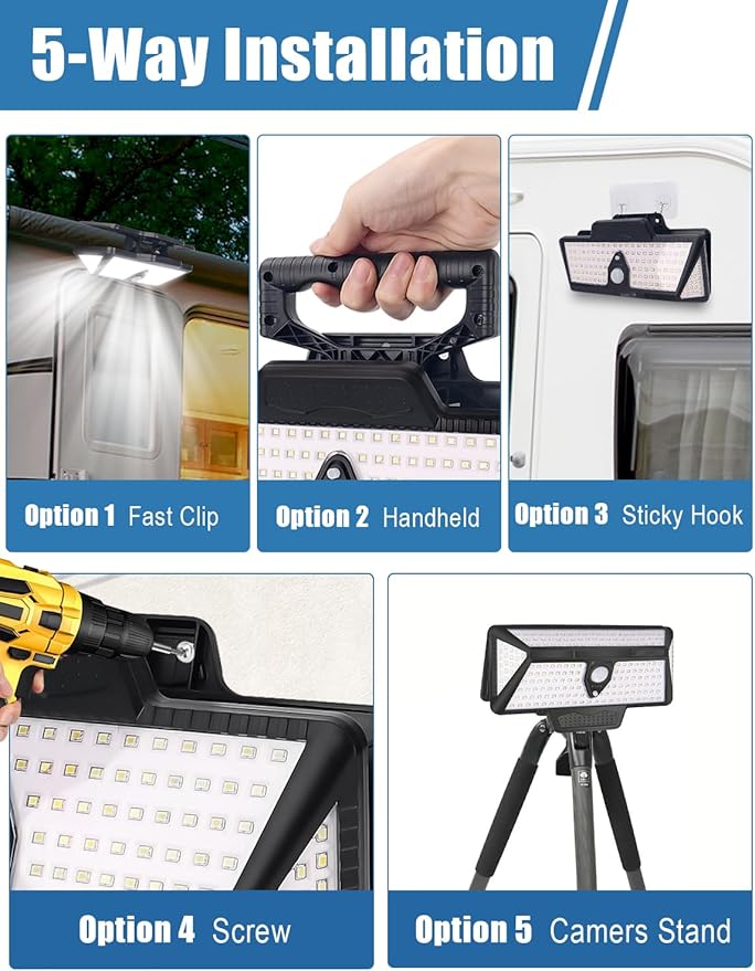 Chelhead Solar RV Exterior Light, 208 Led Amber White RV Porch Lights with Motion Activated, Remote Control, Clip On Camper Lights for Outdoor Compatible with for RV Camper Trailers Truck