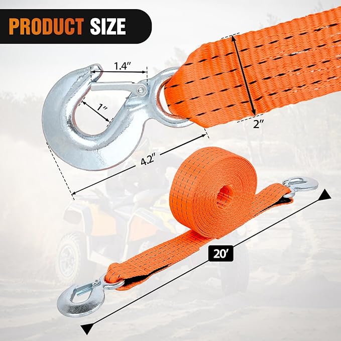 Nilight Tow Strap Heavy Duty with Safety Hooks 2”x20’ 10,000LBS Breaking Strength Towing Strap Rope for Trucks Vehicles Towing Accessories Cable Trailers, 2 Years Warranty
