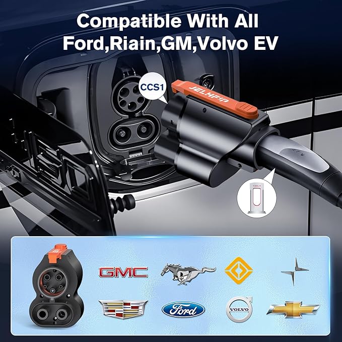 Tesla to CCS Adapter Tesla Supercharger Adapter 500A/1000V Max 250KW NACS to CCS Electric Vehicle Fast DC Charging Adapter Compatible with Ford,GM,Volvos,and Polestar EVs (Orange)