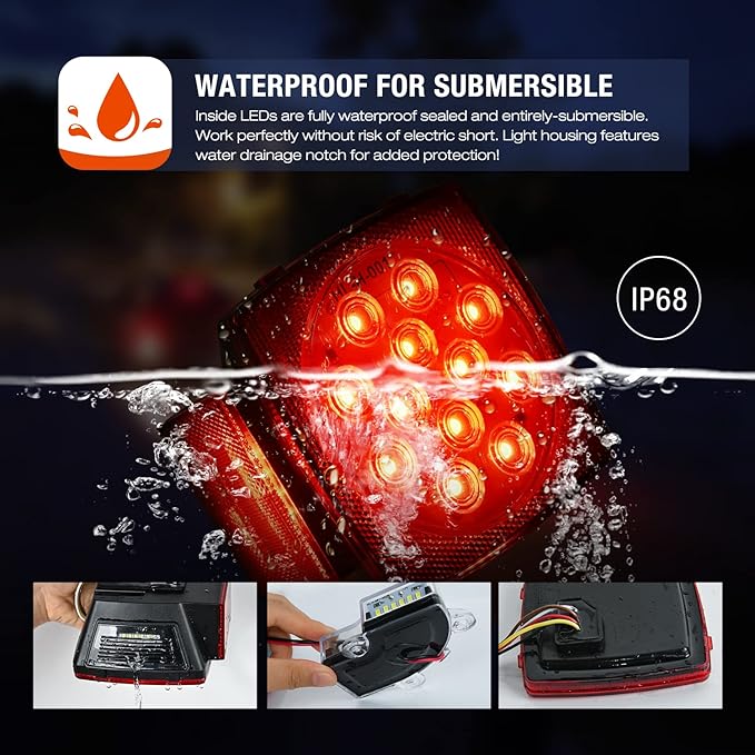 Nilight LED Trailer Light Kit 2 PCS Square Stop Turn Tail Side Marker Lights Steel Mounting Box License Plate Bracket Submersible IP68 For 12V Utility Boat Camper RV Truck