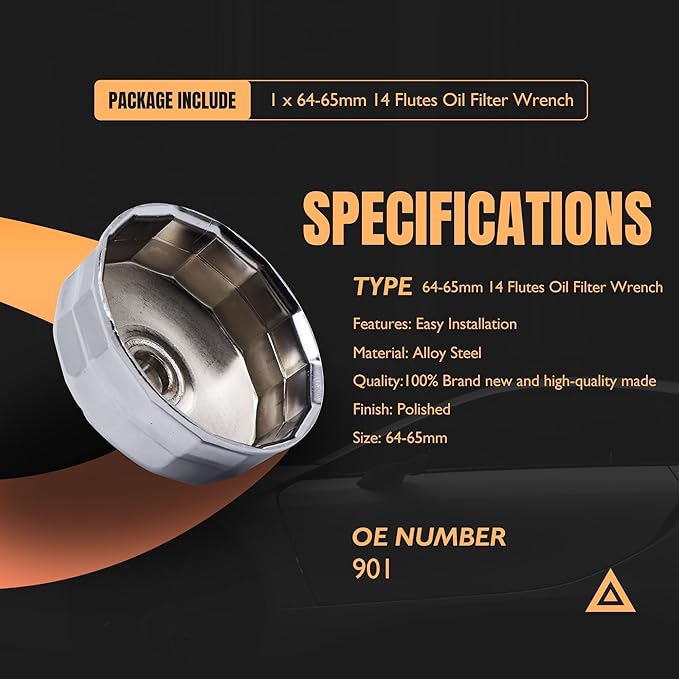 64mm/2.5Inch Inner Diameter 14 Flutes Oil Filter Wrench, Compatible with Wix 57356 15400-PLM-A02 Oil Filter, Compatible with Honda Accord Acura Civic CRV Nissan Sentra, Tool For Car Users