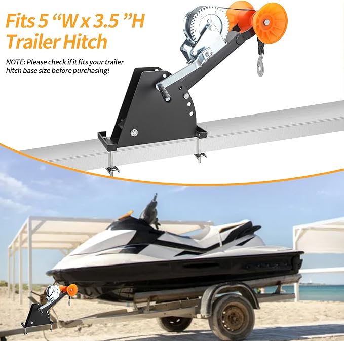 Marine Winch Support with Roller, Adjustable with Tow Winch Mount for 3“ to 4” W x 4” H Trailer Tongue Marine Trailer Winch Strut/Marine Winch Support