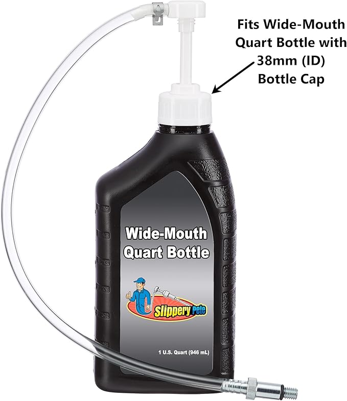 Slippery Pete - Lower Unit Gear Oil Pump for Wide-Mouth Quart Bottles, Includes 3/8 inch Metal Swivel, 8mm, 10mm Adapters Fits Most Marine Boat Outboard Motors NOT COMPATIBLE WITH VOLVO PENTA