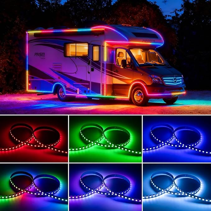 Smart RGB+IC RV Awning Lights, 20FT Dream Color Chasing Camper Awning Lights Strip for RV Canopy, 12V Waterproof APP/Remote RV Underglow Light for Travel, Van, Concession Trailer