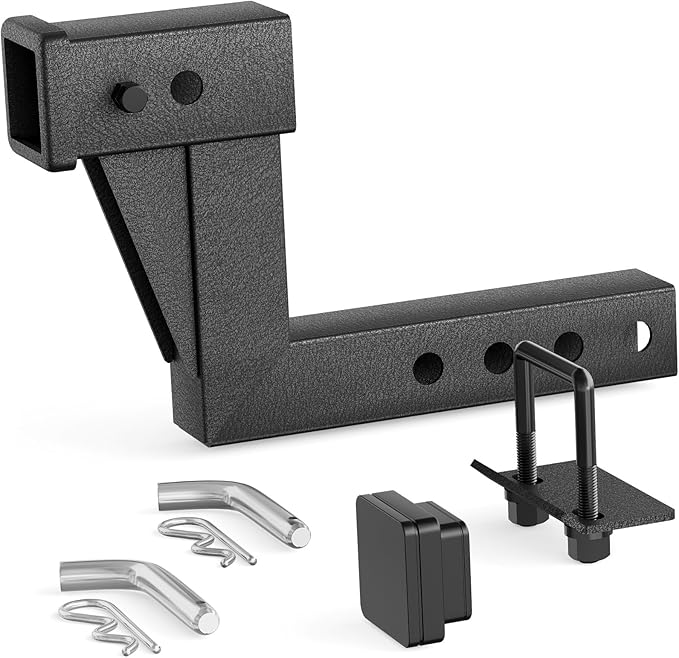 Tow Hitch 2 Inch, Trailer Hitch Extension Riser for 2-Inch Receiver, 6.6" Rise/Drop, Adjustable Lengths 5", 6", 8", 9", Solid Tube, 7500 lbs Capacity, Includes Bolt, Nut & Clip, Matte Black