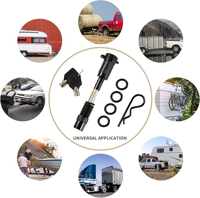 Trailer Hitch Locks, 5/8" Dia 4" Long Hitch Lock with Safety Clip Fits Class III IV V 2",2-1/2" & 3" Hitches, Hitch Lock with Anti-Rattle O-Rings for Trailer Truck Car Boat(2 Pack)