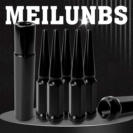 1/2-20 Spiked Lug Nuts, 3/4" Hex Closed End Nut with 1 Socket Key, Wheel Spiked Lug Nuts for Grand Cherokee, Cherokee, Liberty, Wrangler,Fit for Aftermarket Wheel (24Pcs,Black)