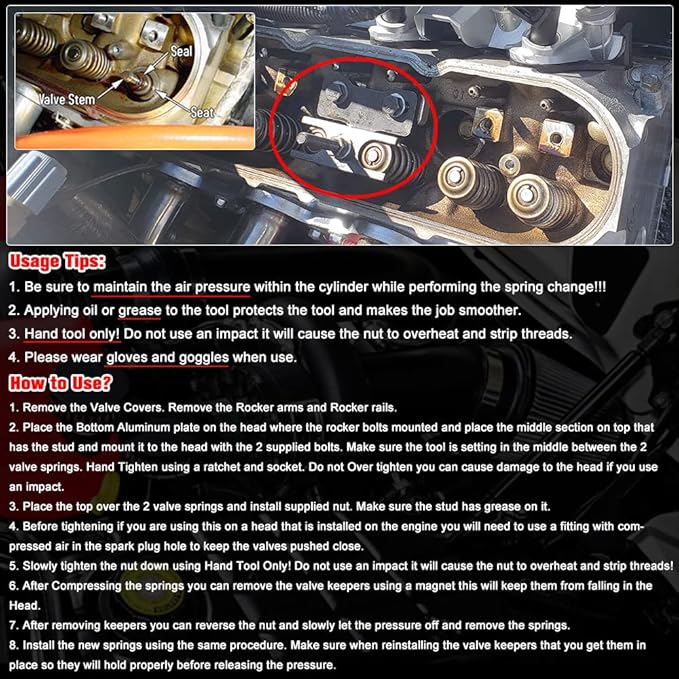 PTNHZ LS Valve Spring Compressor Tool Compatible For Chevy LSX 4.8 5.3 5.7 6.0 6.2 L LS1 LS2 LS3 LS6 Engines Camaro, Corvette, Trans am, GTO, G8, CTSV, GM Trucks