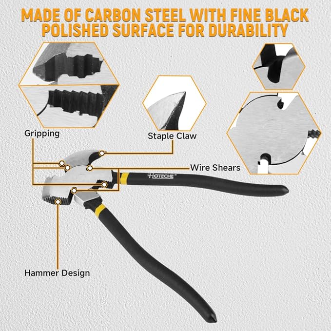Hoteche 10.5 Inch Fencing Pliers Cr-V Steel Multi-Purpose Fence Tool Heavy Duty Hammerhead Pliers