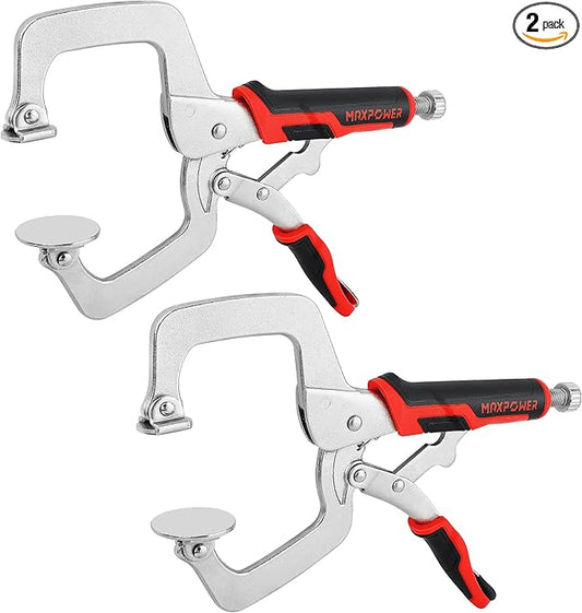 MAXPOWER 11-Inch Locking C Clamp Set, 2 Pack Metal Face Clamp with Large Flat Swivel Pads, Adjustable Heavy Duty C Clamps Locking Pliers for Woodworking, Carpentry, Cabinetry, Welding and Repair