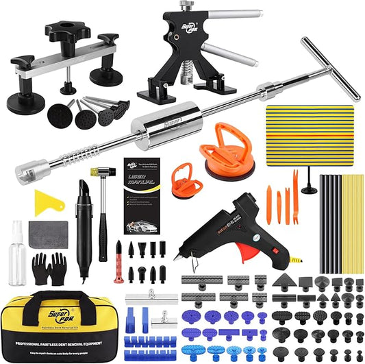 Super PDR Paintless Dent Repair Kit – Complete Car Dent Puller Tool Set with Slide Hammer, T-Bar, Bridge Puller & Lifter – Fix Auto Body Hail Damage, Door Dings, and Car Panel Dents