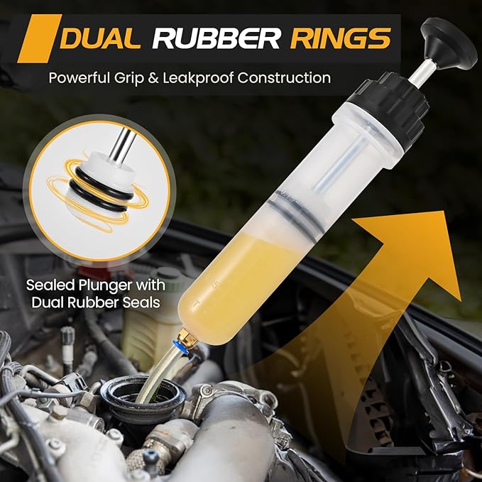 200CC Automotive Fluid Extractor Pump, Premium Manual Extraction & Fill Pump with 2 Hoses, Oil Syringe with Powerful Suction, Fluid Oil Change Evacuator