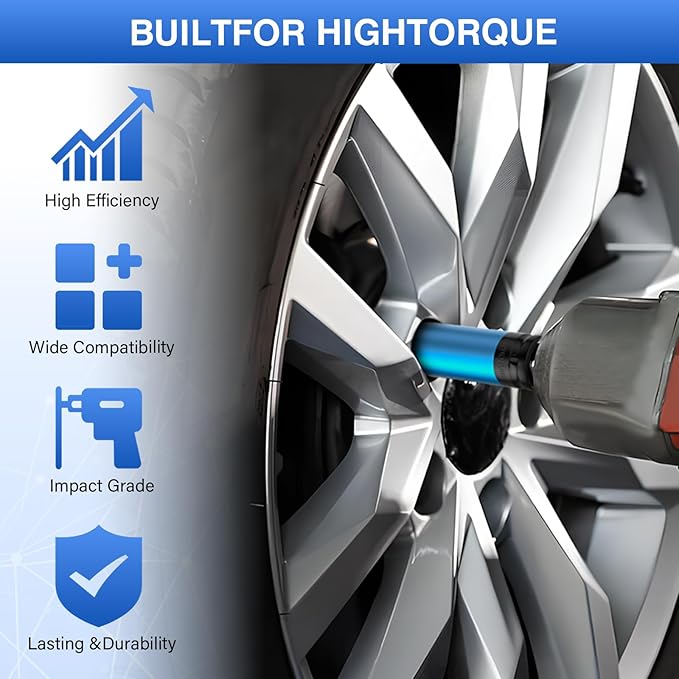 1/2" Drive Wheel Protector Impact Socket,4 PCS Metric Size 17-19-21-22mm,Non-Marring Lug Nut Thin Wall Deep Socket Set, CR-MO, 6 Point, Color-Coded Protective Socket