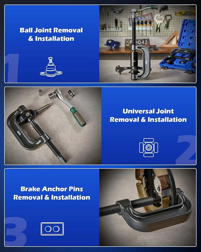 Orion Motor Tech Heavy Duty Ball Joint Press & U Joint Removal Tool Kit with 4wd Adapters, for Most 2WD and 4WD Cars and Light Trucks (BK)